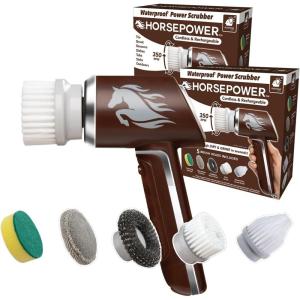 image:imageHorsePower Scrubber 2 Pack ASSEENONTV Waterproof Rechargeable Handheld 350 RPM Includes 5 Brush Heads Blast Away Dirt amp Grime Tile Grout Bathrooms Kitchen Auto Rims Outdoor Furniture