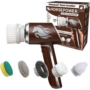 image:imageHorsepower Electric Power Scrubber Waterproof Spins 350 RPM 5 Brush Heads ASSEENONTV Cleans Dirt amp Grime Tile Grout Bathrooms Kitchen Auto Rims Outdoor Furniture amp More RechargeableCleaning Brush