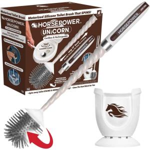 image:imageHorsepower Unicorn Gold Edition Electric Toilet Brush  ExtraLong Run Time Motorized Power 360 Flexible Silicone Bristles Rechargeable for Effortless Deep CleaningBrown